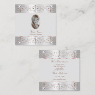 Carte De Visite Carré Ornements Ornat Rose or argent de luxe Ajouter pho