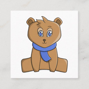 Carte De Visite Carré Ours en peluche portant une écharpe bleue