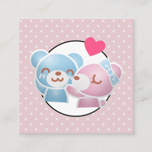 Carte De Visite Carré Ours KIssing sur Cute Pois et Kawaii