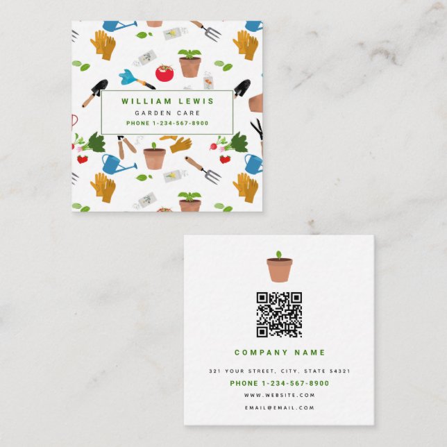 Carte De Visite Carré Outils de jardinage Plante jardinier Nursery (Devant / Derrière)