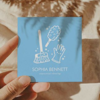 Carte De Visite Carré Outils de nettoyage personnalisés mignons bleus