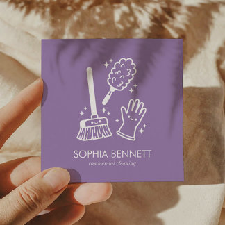 Carte De Visite Carré Outils de nettoyage personnalisés mignons violets