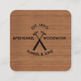 Carte De Visite Carré Outils Marteau noir LOGO Construction en bois Vint