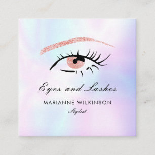 Carte De Visite Carré Pailleté de rose gold yeux et cils iridescent