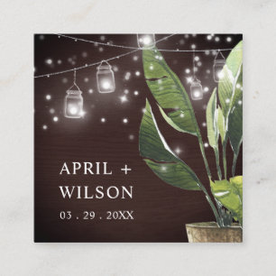 CARTE DE VISITE CARRÉ PALM STARRY NIGHT MASON JAR MARIAGE FAVORISER BALI