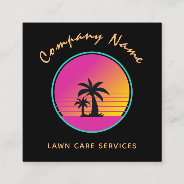 Carte De Visite Carré Palmier Extravagant Coucher de soleil Paysage exot (Devant)