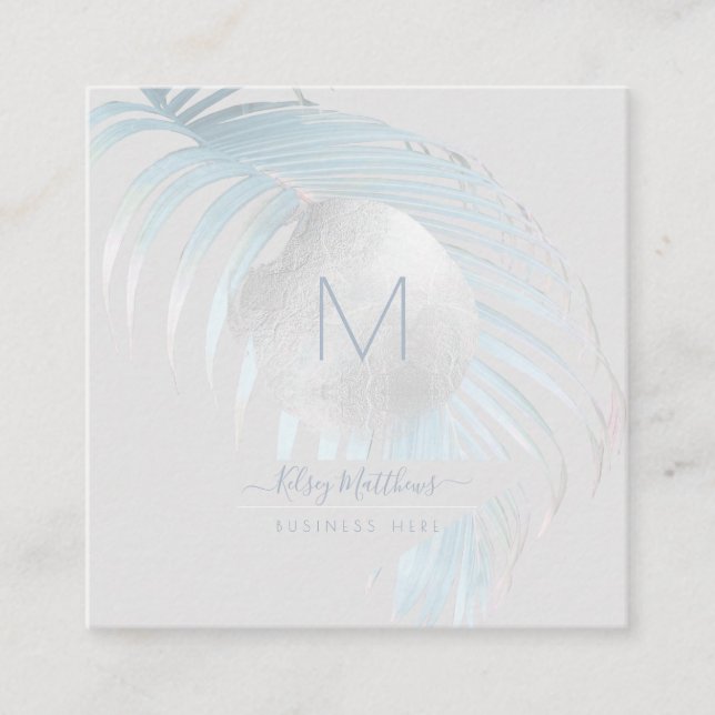 Carte De Visite Carré Palmiers bleus argentés PixDezines (Devant)