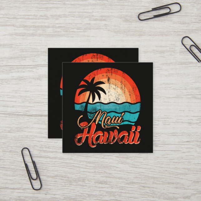 Carte De Visite Carré Palmiers Plage Hawaïenne (Devant/Arrière en situation)