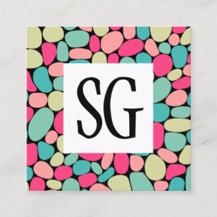 Carte De Visite Carré Panneau carré - Initiales - Formes de galets 01