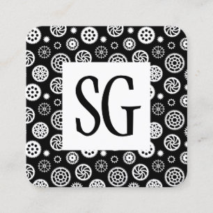 Carte De Visite Carré Panneau carré - Initiales - Motif d'engrenages