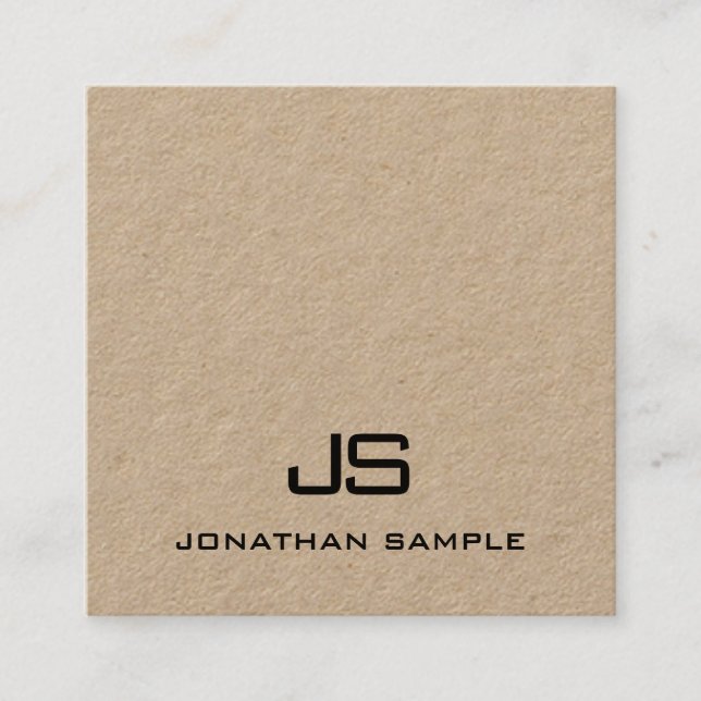 Carte De Visite Carré Papier Kraft Élégant Monogramme Professionnel Mode (Devant)