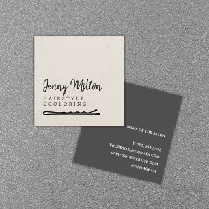 Carte De Visite Carré Papier minimaliste Beige gris foncé Cheveux Bobby