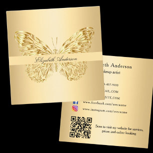 Carte De Visite Carré Papillon code QR or
