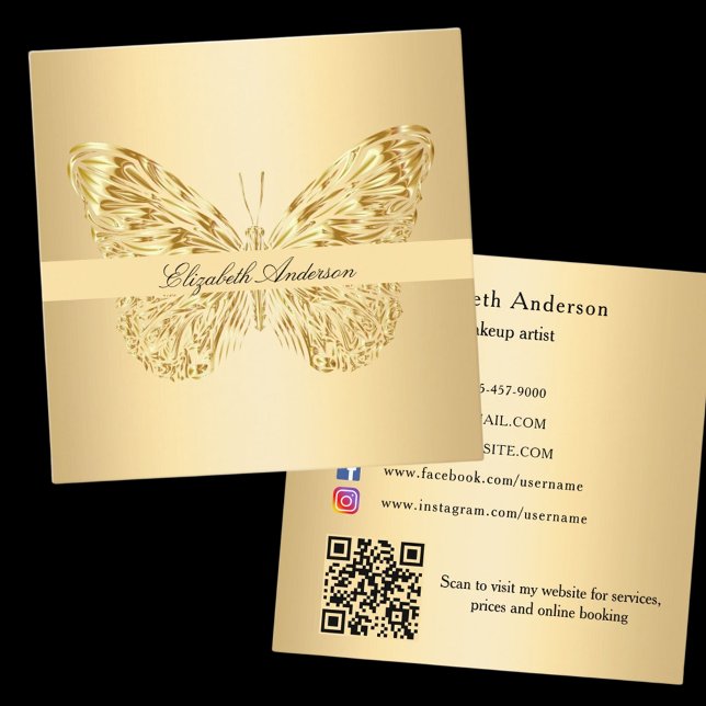 Carte De Visite Carré Papillon code QR or (Créateur téléchargé)