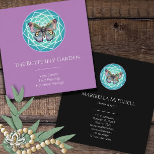 Carte De Visite Carré Papillon Indigo Violet Mandala Mystique Turquoise