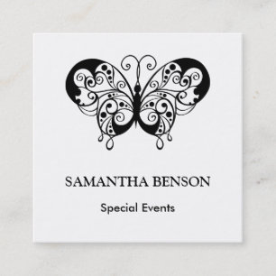 Carte De Visite Carré Papillon vintage noir et blanc élégant