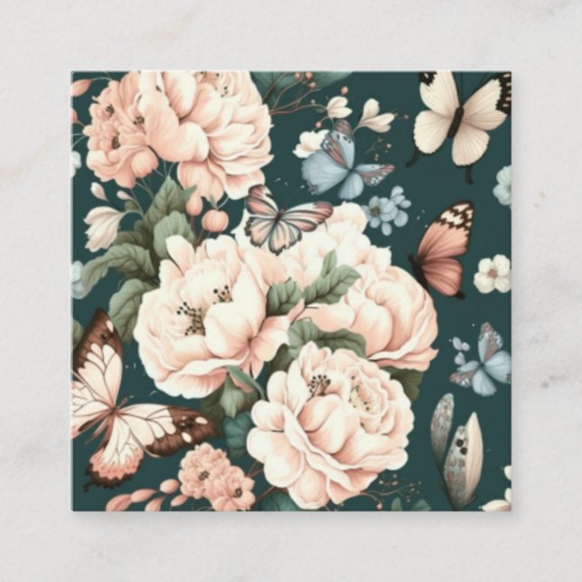 Carte De Visite Carré Papillons et fleurs (Devant)