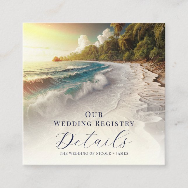 Carte De Visite Carré Paradise Beach Sunset Coastal Registry QR Code (Devant)