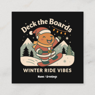 Carte De Visite Carré Parer les planches Cute Santa Capybara en snowboar