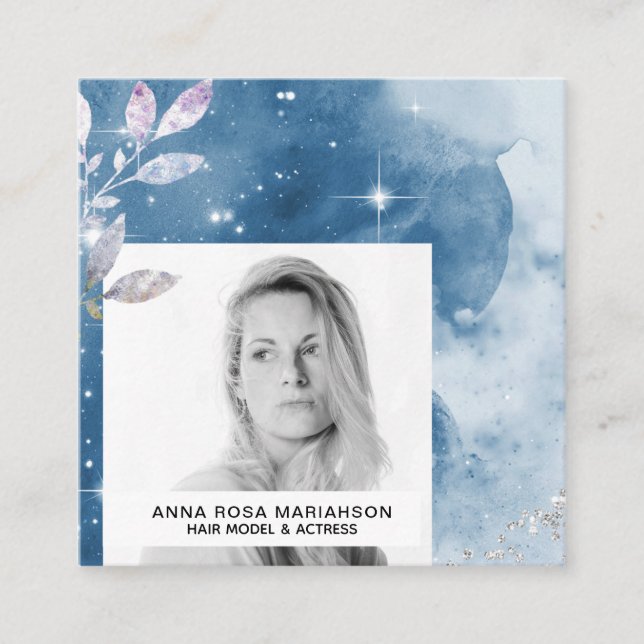 Carte De Visite Carré *~* Parties scintillant Argent Modèle de cheveux d (Devant)