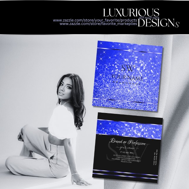Carte De Visite Carré Parties scintillant Bleue Royale Chimique Étoiles  (Créateur téléchargé)