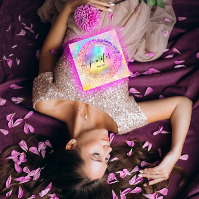 Carte De Visite Carré Parties scintillant Boutique Professionnelle PInk  (Professional Boutique Shop Glitter PInk Holograph Square Business Card)