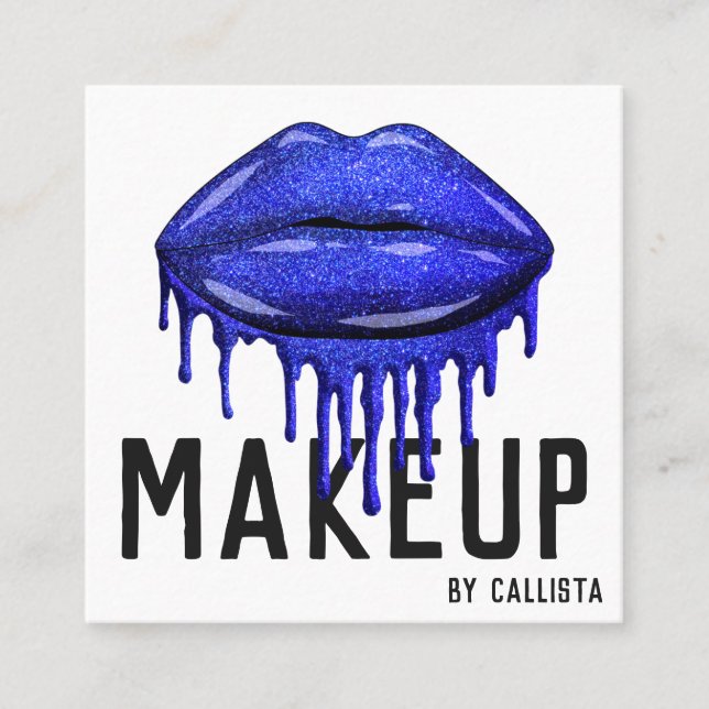 Carte De Visite Carré Parties scintillant brillante bleu étincelant Lèvr (Devant)