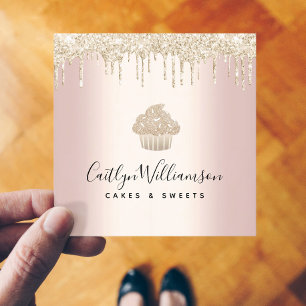 Carte De Visite Carré Parties scintillant Cupcake Or Drives boulangerie