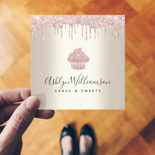 Carte De Visite Carré Parties scintillant Cupcake rose Drives boulangeri