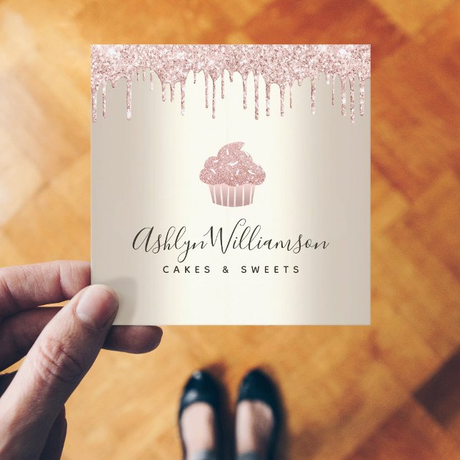 Carte De Visite Carré Parties scintillant Cupcake rose Drives boulangeri (Créateur téléchargé)