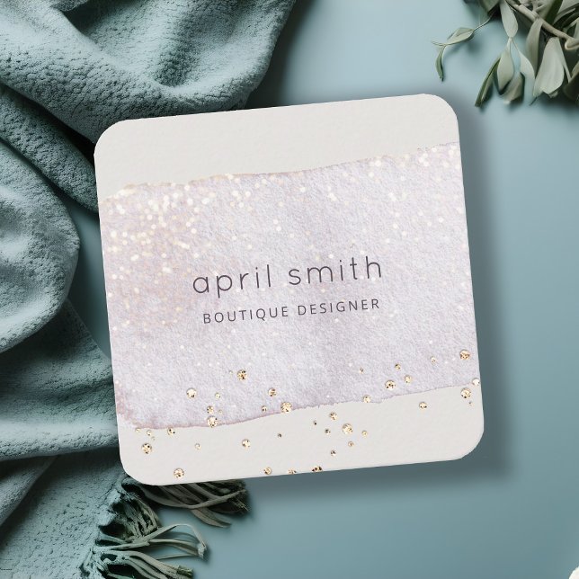 Carte De Visite Carré Parties scintillant d'aquarelle Abstraite de bross (Créateur téléchargé)