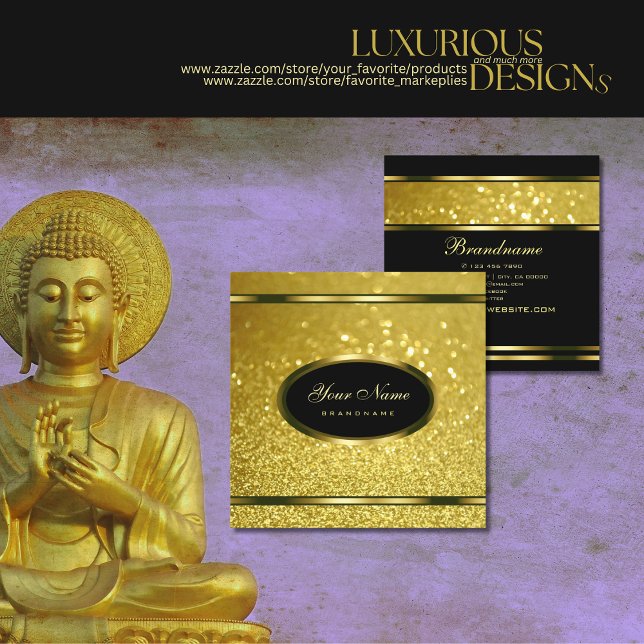 Carte De Visite Carré Parties scintillant de luxe Gold Sparkling sur Bla (Créateur téléchargé)