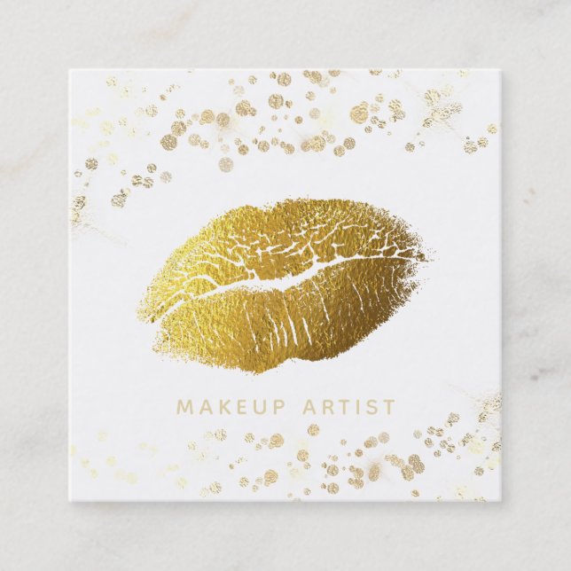 Carte De Visite Carré *~* Parties scintillant de maquillage Gold Lips Go (Devant)