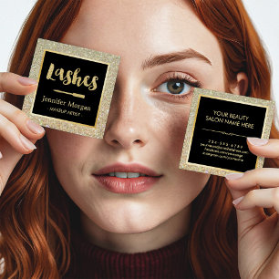 Carte De Visite Carré Parties scintillant de script Gold Lashes Artiste