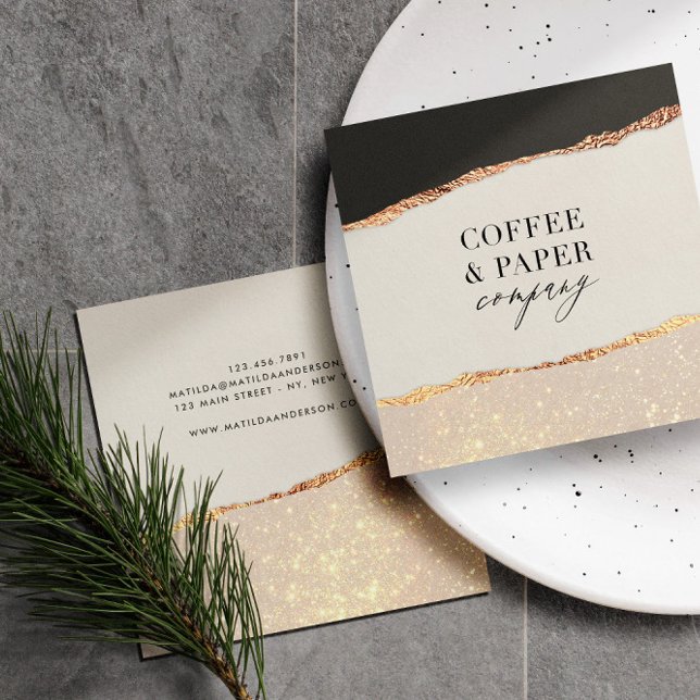 Carte De Visite Carré parties scintillant d'or rose noir rose moderne ca (Créateur téléchargé)