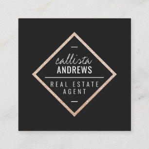 Carte De Visite Carré Parties scintillant en or noir moderne Carré diama