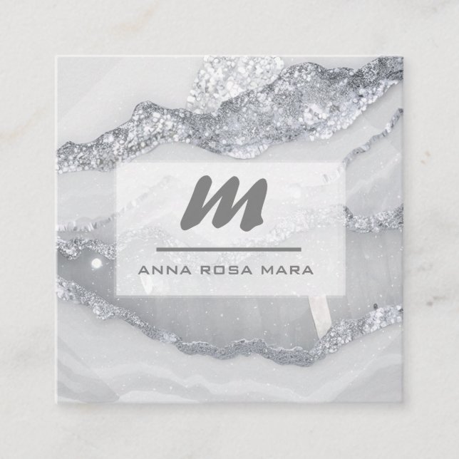 Carte De Visite Carré *~* Parties scintillant GRAY EN ARGENT Glam QR Lux (Devant)