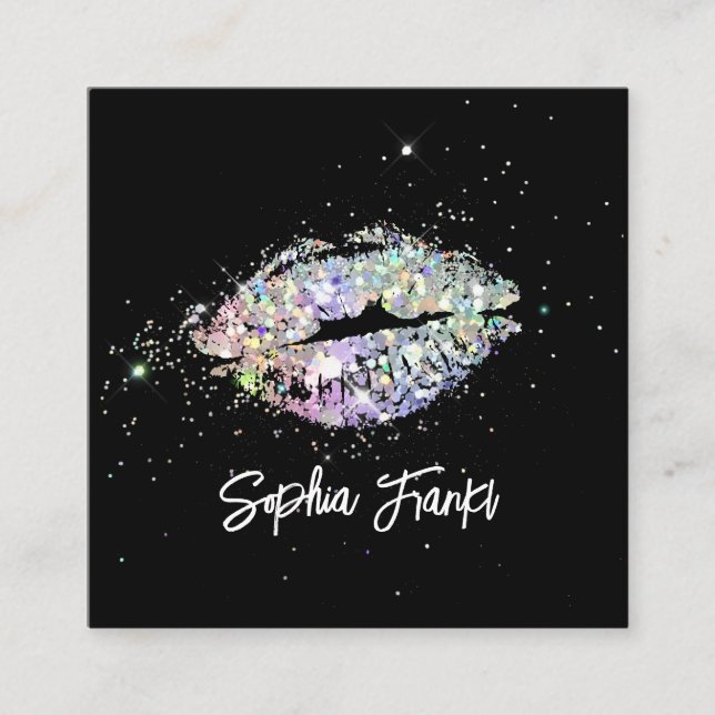 Carte De Visite Carré Parties scintillant Holographique unique lèvres Be (Devant)