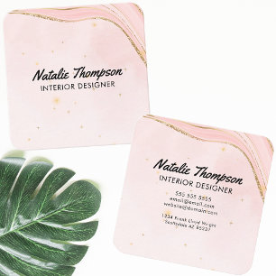 Carte De Visite Carré Parties scintillant or rose pâle Aquarelle moderne