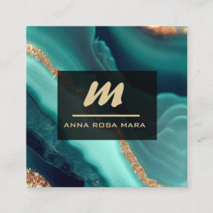 Carte De Visite Carré *~* Parties scintillant QR Luxe Initial AP66 Turqu
