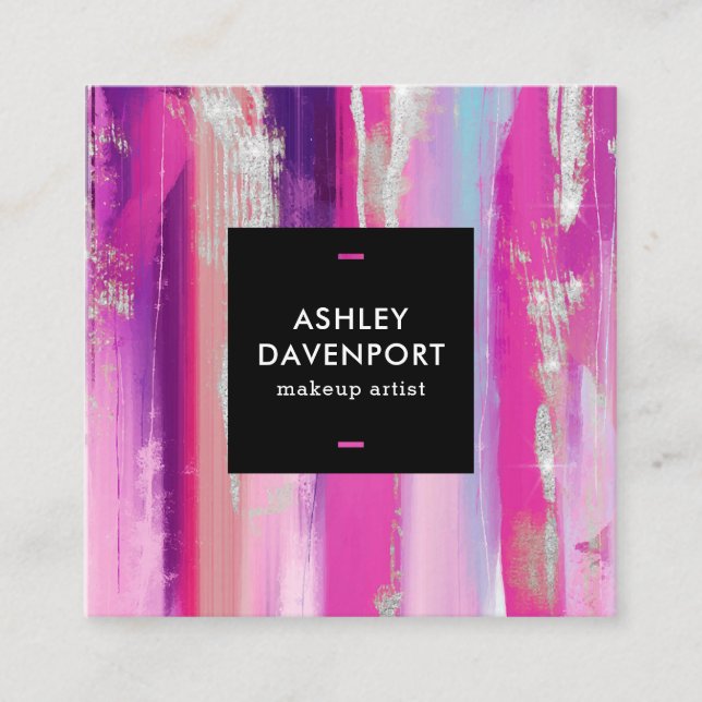 Carte De Visite Carré Parties scintillant rose et argent moderne maquill (Devant)