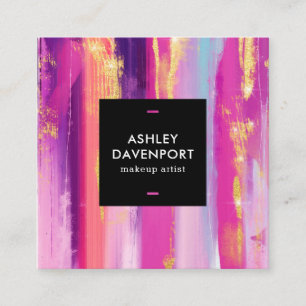 Carte De Visite Carré parties scintillant rose et or Abstraite brosses m