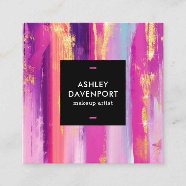Carte De Visite Carré parties scintillant rose et or Abstraite brosses m (Devant)