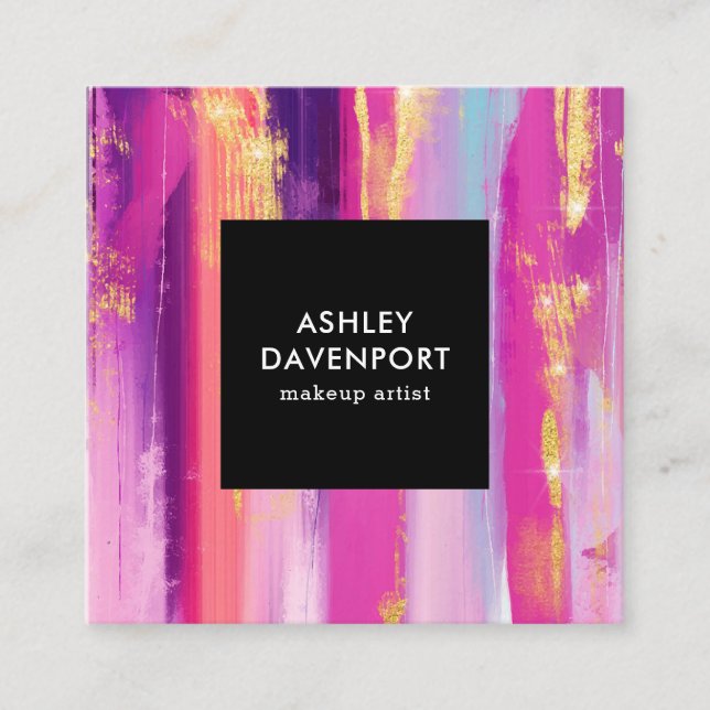 Carte De Visite Carré Parties scintillant rose et or élégant maquillage (Devant)