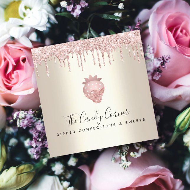 Carte De Visite Carré Parties scintillant rose gouttes Chocolat fraise S (Créateur téléchargé)