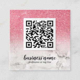 Carte De Visite Carré Parties scintillant rose Ombre cursive QR CODE icô