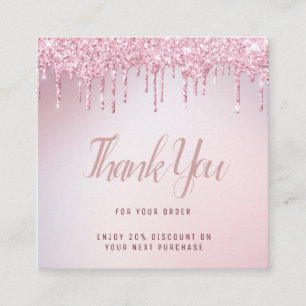 Carte De Visite Carré parties scintillant rose or goutte à goutte merci