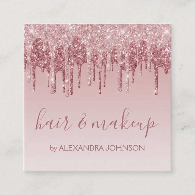 Carte De Visite Carré Parties scintillant rose Rose or étincelante maqui (Devant)