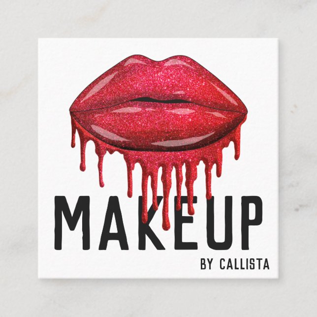 Carte De Visite Carré Parties scintillant rouge brillant Lèvres de maqui (Devant)