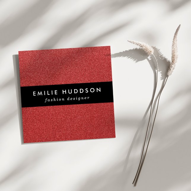 Carte De Visite Carré Parties scintillant rouge, étincelle, Arrière - pl (Créateur téléchargé)